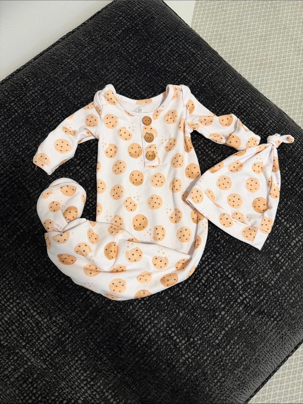 Caden Lane Cookie Crumble Newborn Baby Knot Gown & Hat Set